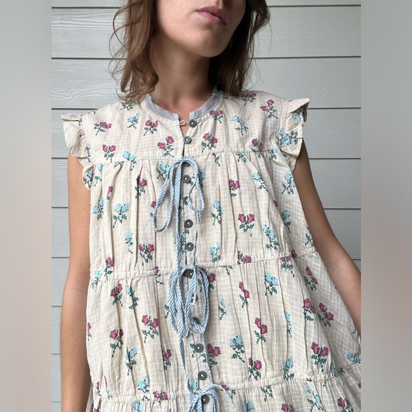 NWT Free People Cream Floral Mini Dress Boho Fairy Cottage Summer Dress, Small - Picture 3 of 6